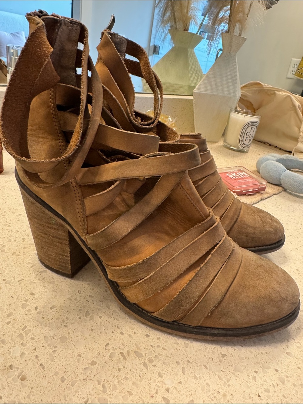 FREE PEOPLE HYBRID STRAPPY LEATHER BOOTIE BOOT TERRACOTTA LEATHER - Picture 2 of 3